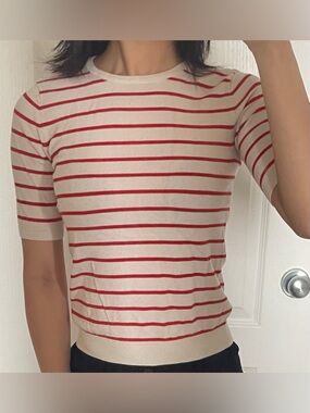 H&M Red and White Striped Ribbed Shirt